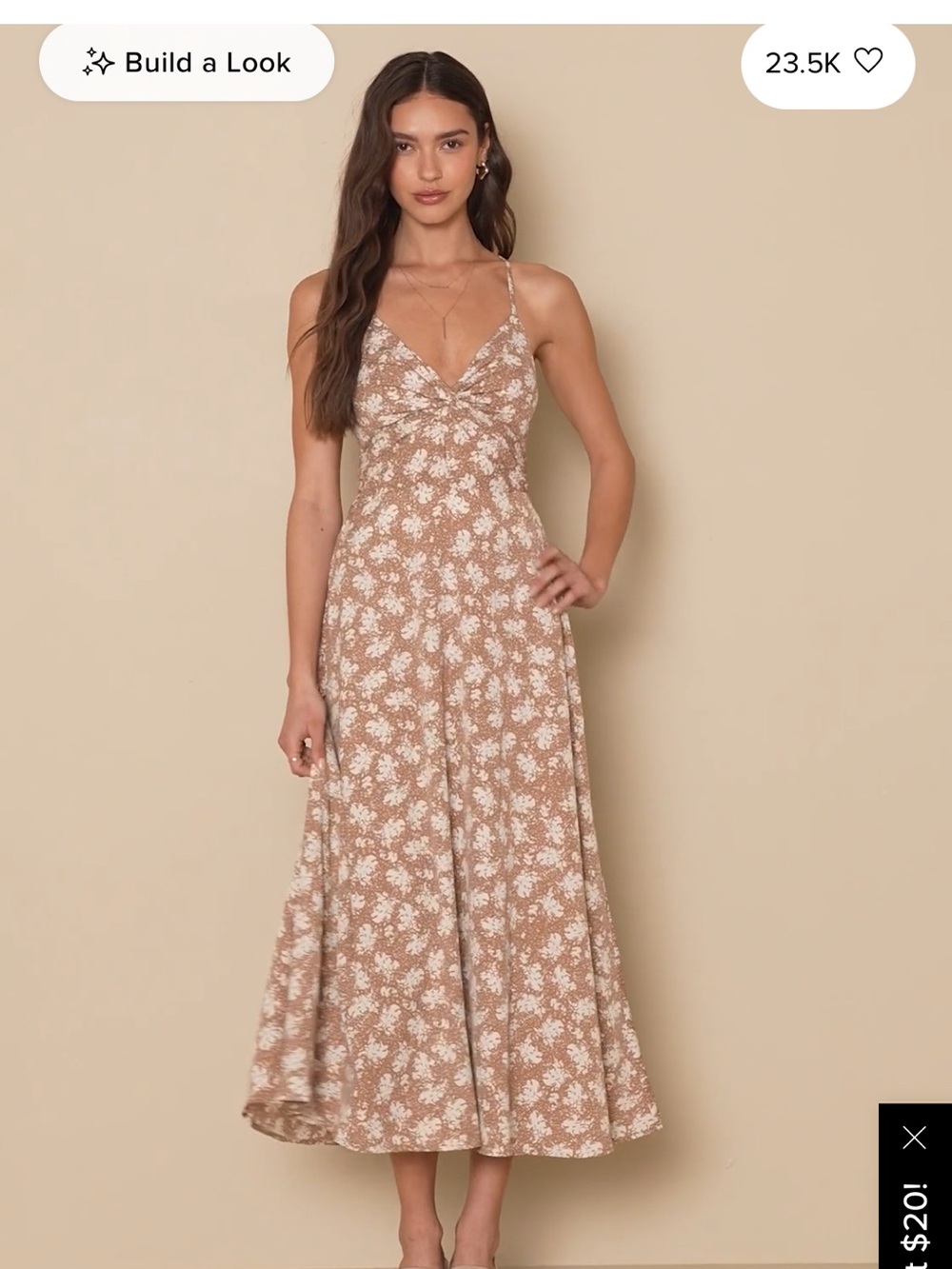 Lulu's Taupe Floral Spaghetti-Strap Maxi Dress